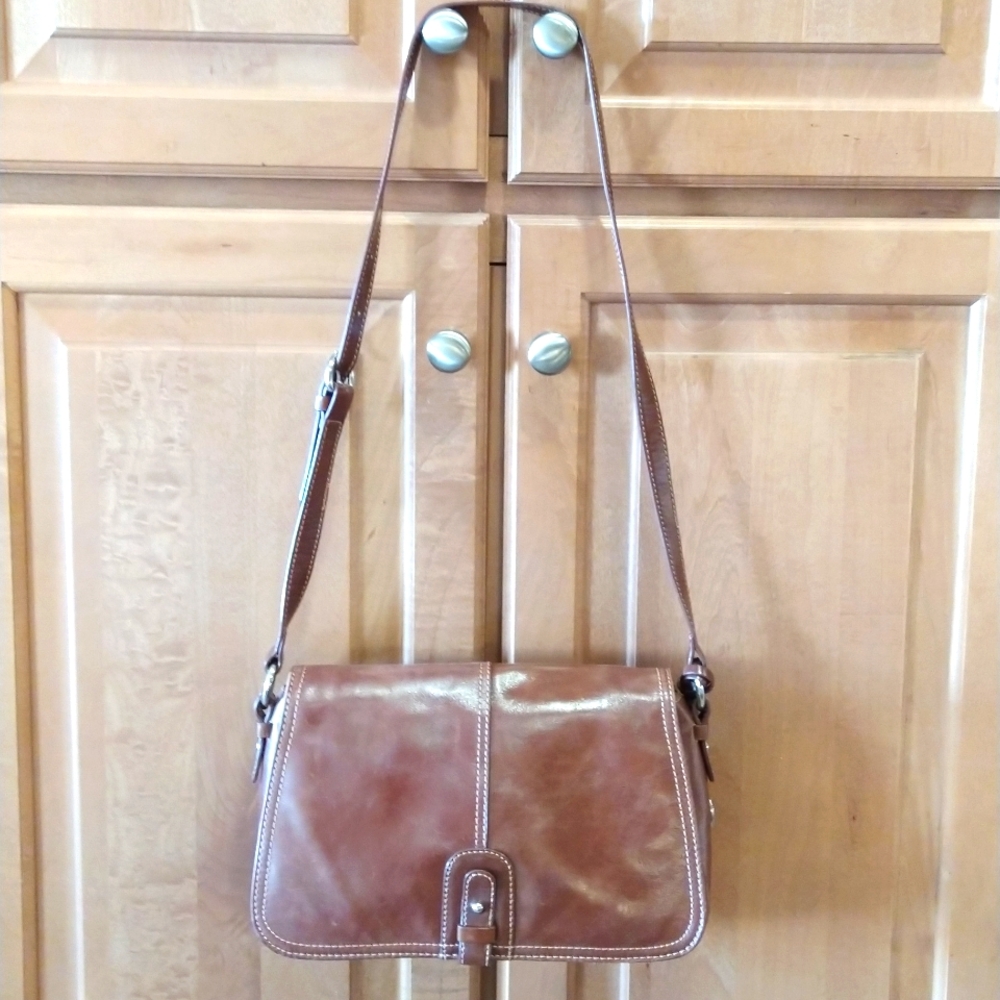 Gianni Bernini Messenger Organizer Leather Shoulder Bag Crossbody EUC